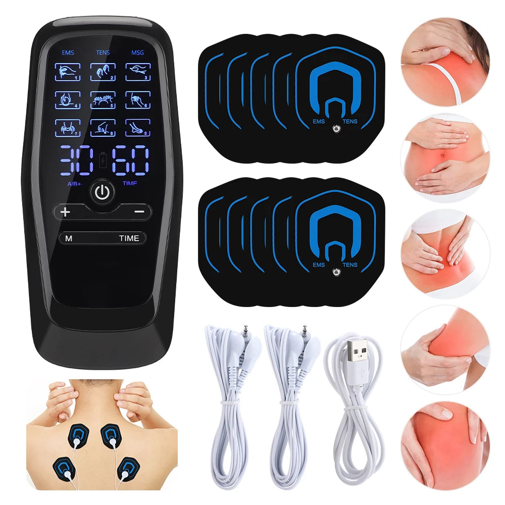 EMS TENS Muscle Stimulator Electric Massager for Full Body 9 Modes 30 Intensity Levels Dual Output Massaging Device Rechargable