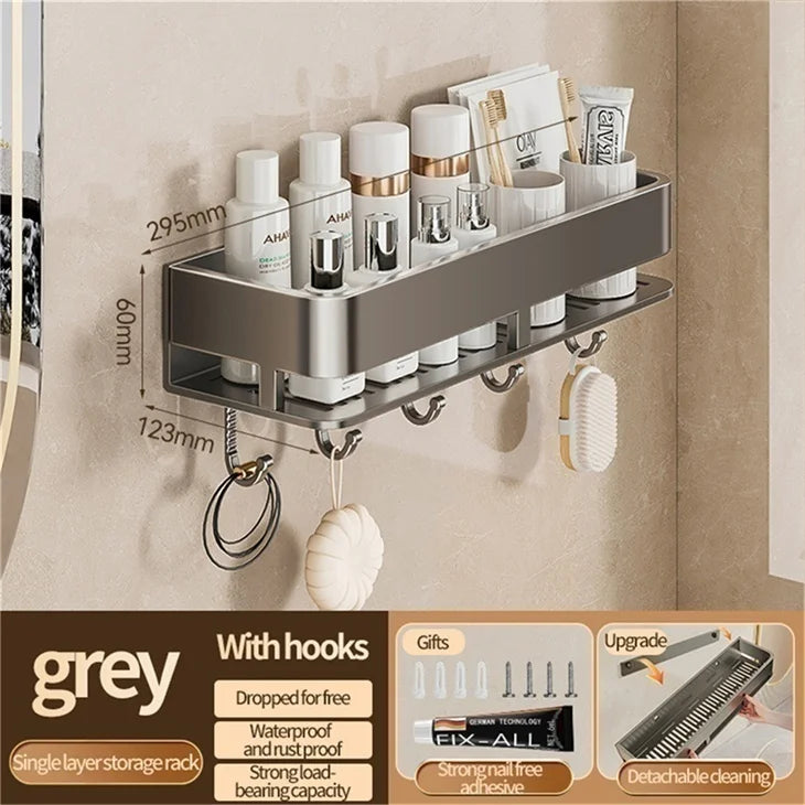 Wall-Mounted Bathroom Storage Shelf with No Drilling Required for Bathroom Sink Vanity and Toilet Wall Storage Racks