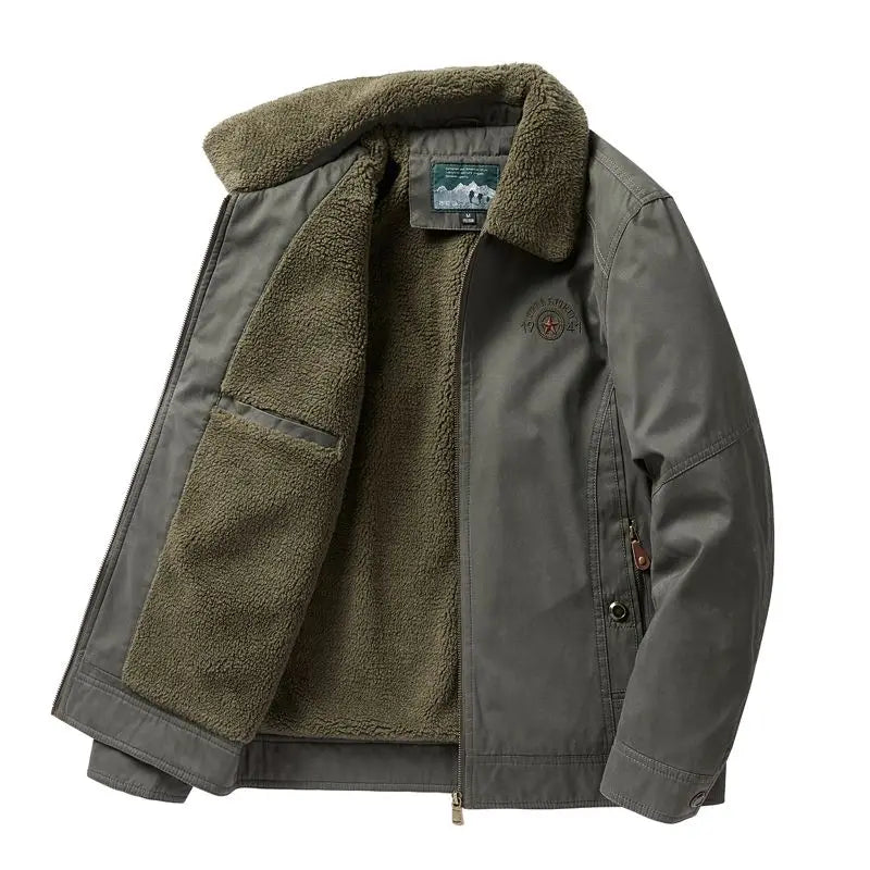 Autumn Winter Men's Cotton Thick Warm Fleece Jackets Stand Collar Fleece Lined Outdoor Workwear Warm Casual Style New Arrival