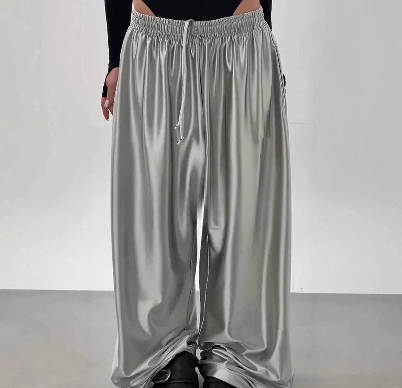 Women's Drawstring Wide Leg Pants Casual Floor-Length Trousers Spring Summer New Fashionable Comfortable Fit