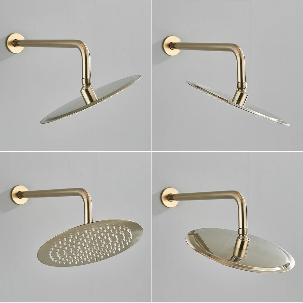 Brushed Gold Shower Faucet Embedded In 2 Ways Shower Mixers Wall Mounted Rainfall Bathroom Shower Tap Stainless Steel Head