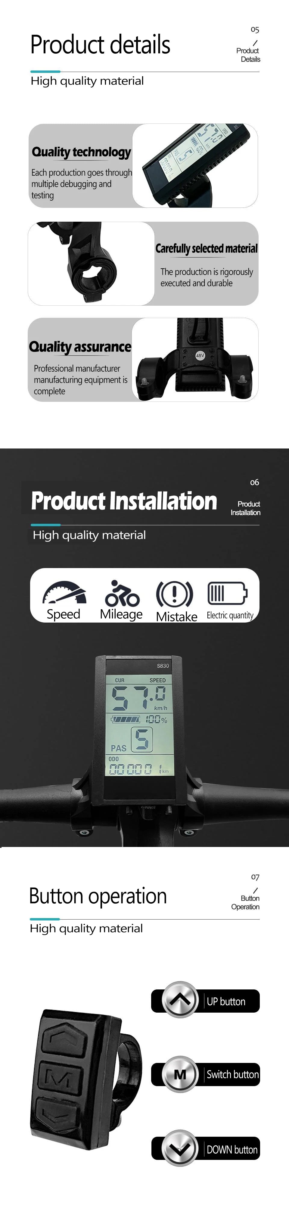 Electric Bike 30A Brushless Controller with SM Plug for 1000W Motor with LCD Display Panel S800 S830 E-scooter Meter Control UKC