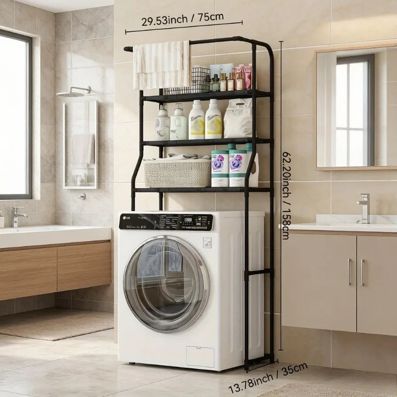 Bathroom Toilet Storage Rack, Balcony Washing Machine Shelf, Multi-Layer Metal Storage Rack with Toilet Paper Holder