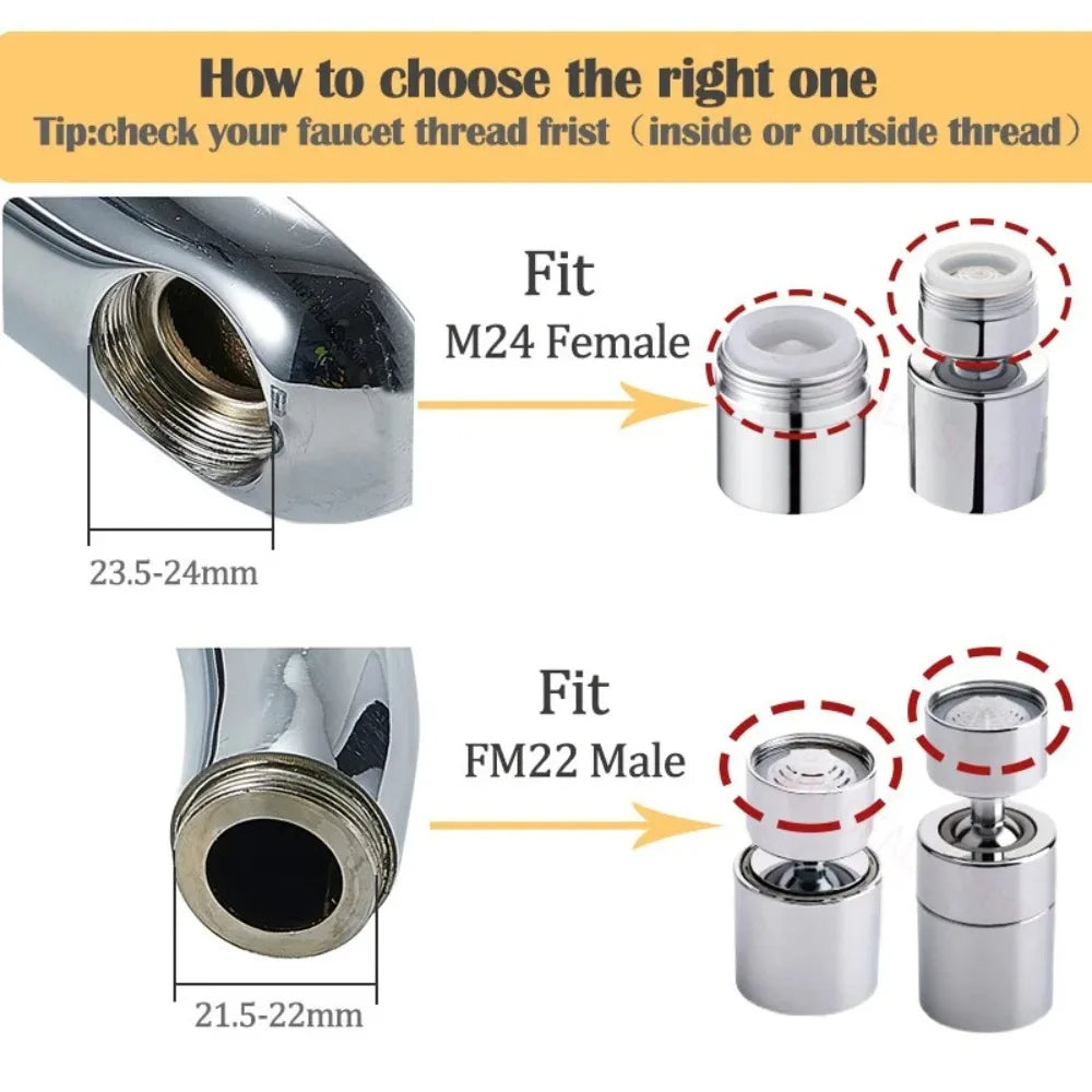 Dual Mode Metal Kitchen Faucet Sprayer Head Bubbler 360° Rotation Adaptor Sink Faucet Extender Aerator Nozzle Filter 22/24mm