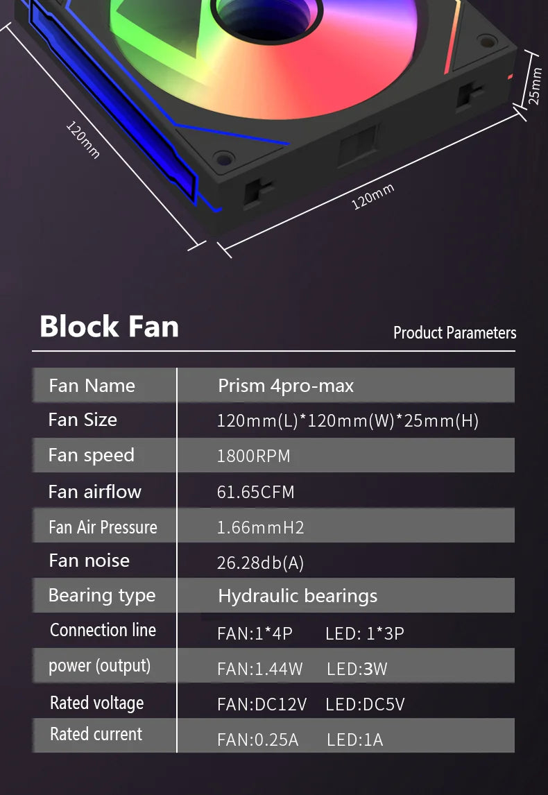 PC Case Fan 120mm ARGB Mirror Cycling Lighting Effect CPU Cooling Fan 4-Pin PWM 58.36CFM Fan for Computer Water Cooling