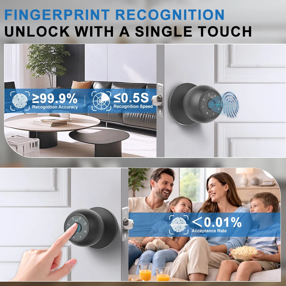 Door Lock Smart Tuya Smart Devices Bluetooth Biometric Fingerprint Door Handle Security Protection Smart Home System