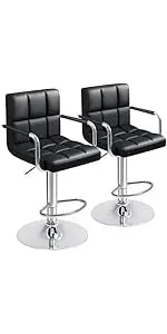 Furmax Set of 2 Modern PU Leather Swivel Adjustable Hydraulic Bar Stools White