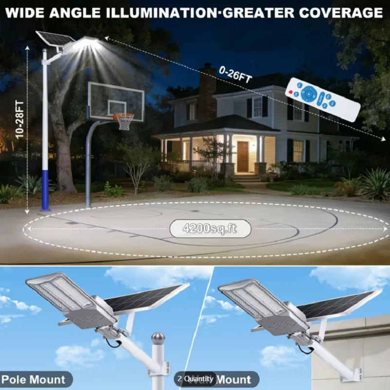 Solar Powered Security Outdoor Light, 6500W 7500K 15000mAh Automatic Dusk to Dawn LED Street Flood Lamp for Garden Patio Yard