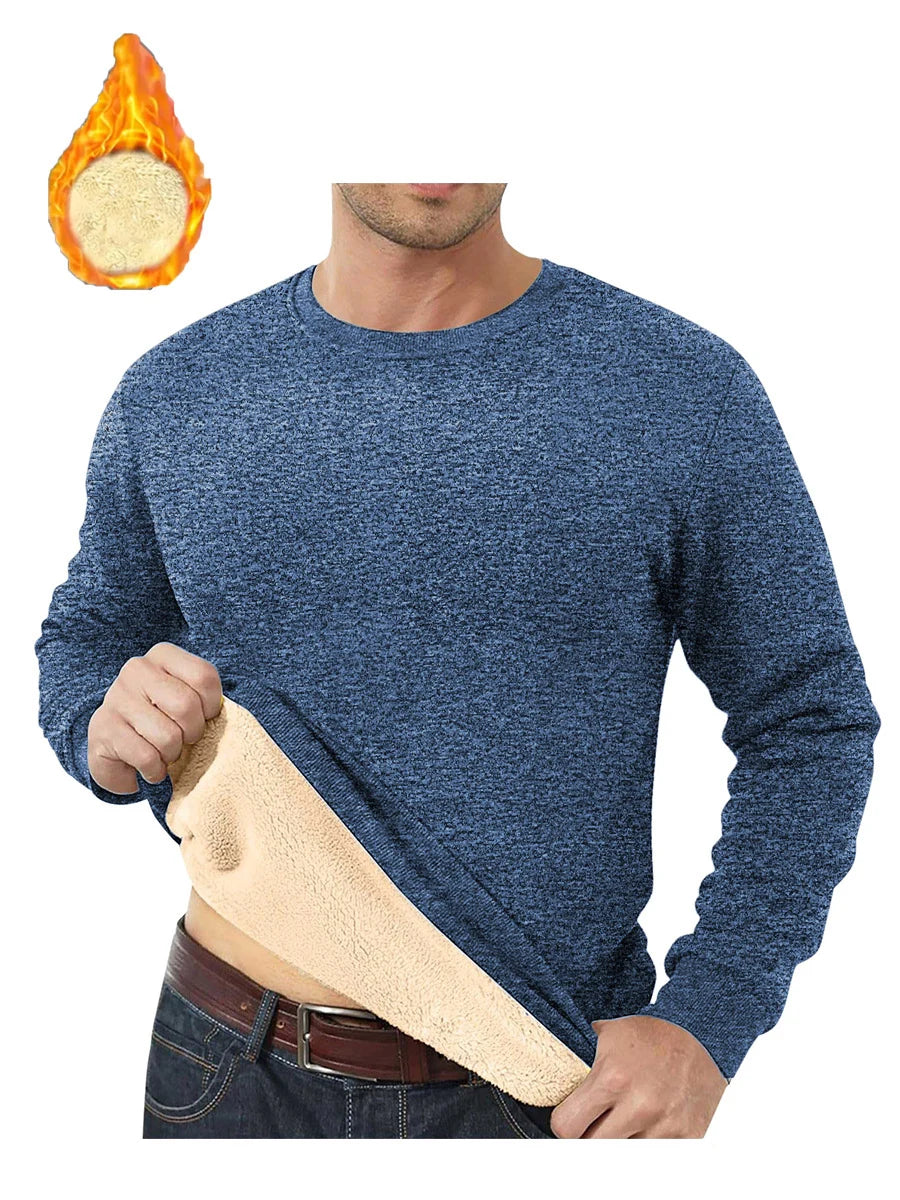 Lamb Fleece Round Neck Top for Men in Winter with Thick and Warm Fleece Hoodie