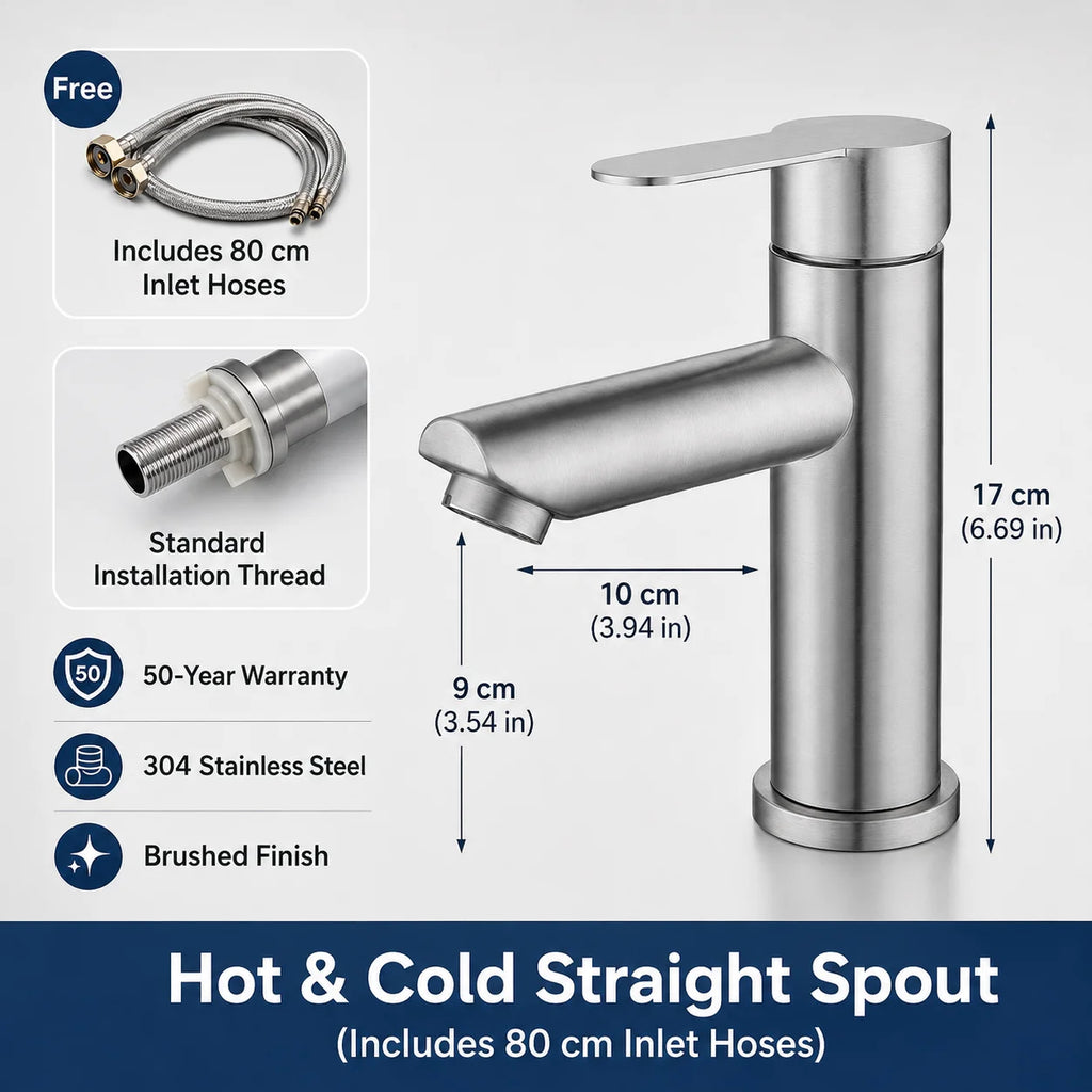Stainless Steel Bathroom Faucet Hot Cold Water Mixer Tap Basin Faucet Matte Black Silver Single Handle Sink Taps