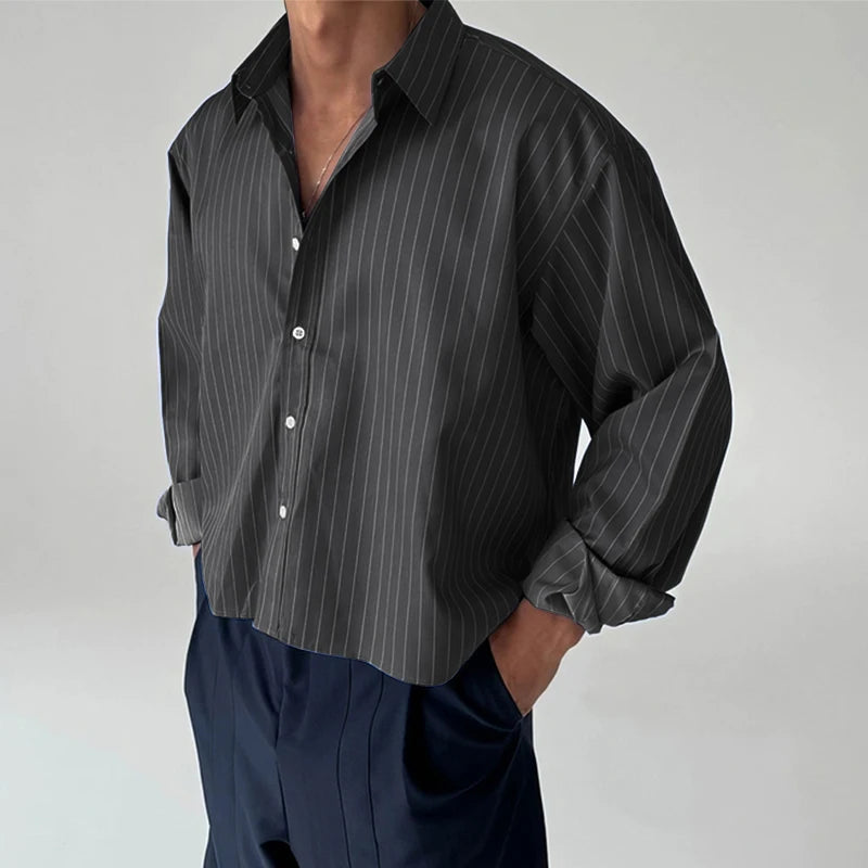 INCERUN Men Striped Shirt Lapel Long Sleeve Loose Casual Men Clothing 2025 Oversize Streetwear Spring Autumn Tops Fashion Shirts