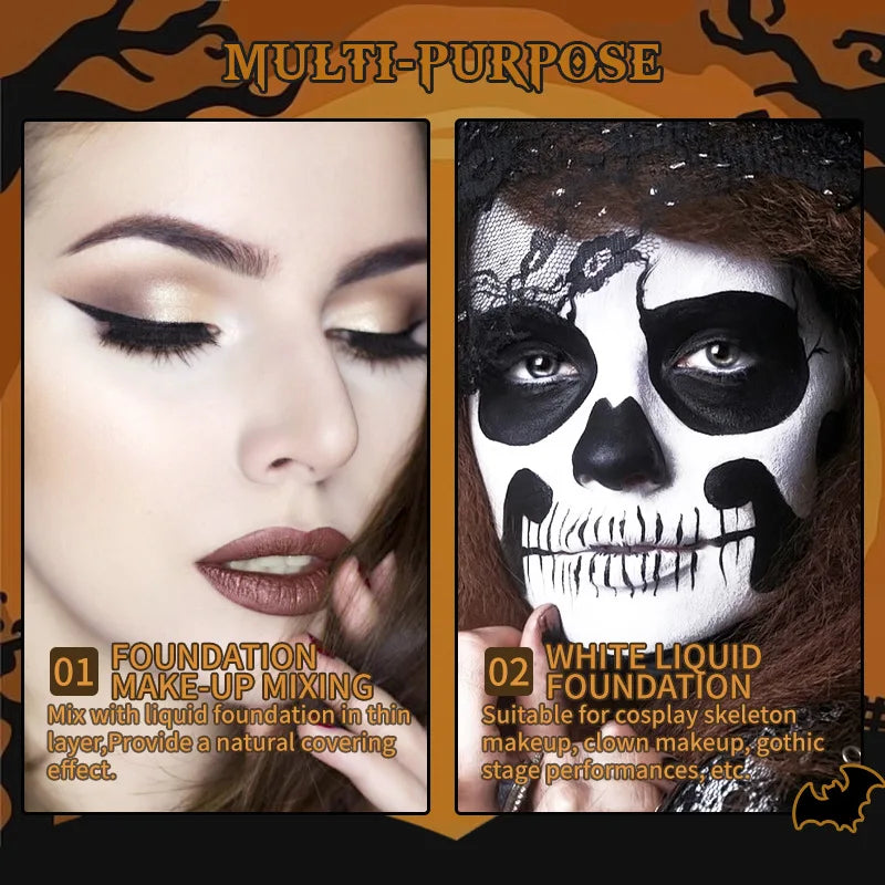 White Foundation for Halloween Makeup –Full Coverage Matte Face Paint for Cosplay Clown Vampire Skull,Non-Toxic Body Paint Cream