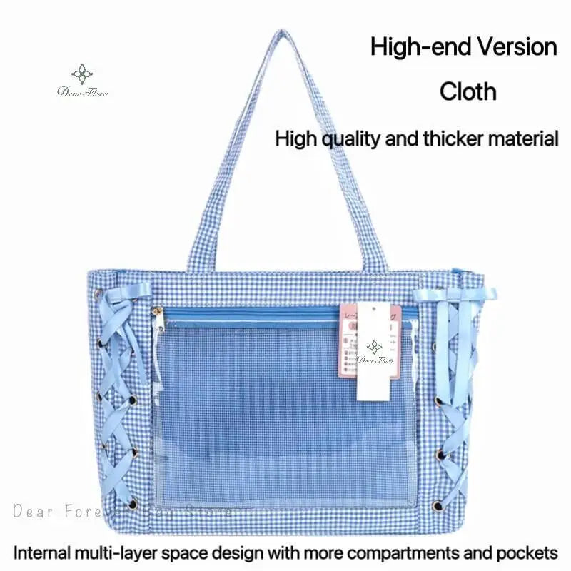 Japanese Sweet Women Ribbon Ita Bag Fashion Large Capacity Tote Bag Aesthetic Shoulder Bag Cute Lolita Girl Transparent Handbags