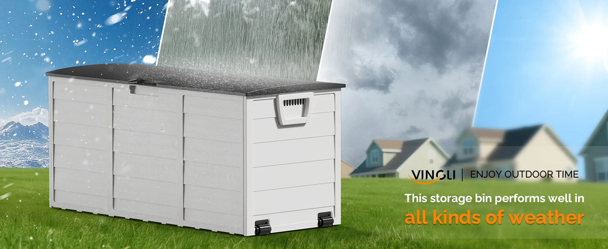 VINGLI 75 Gallon Outdoor Storage Box Lockable Plastic Deck Box Waterproof with Wheels for Garden Pool Patio Black