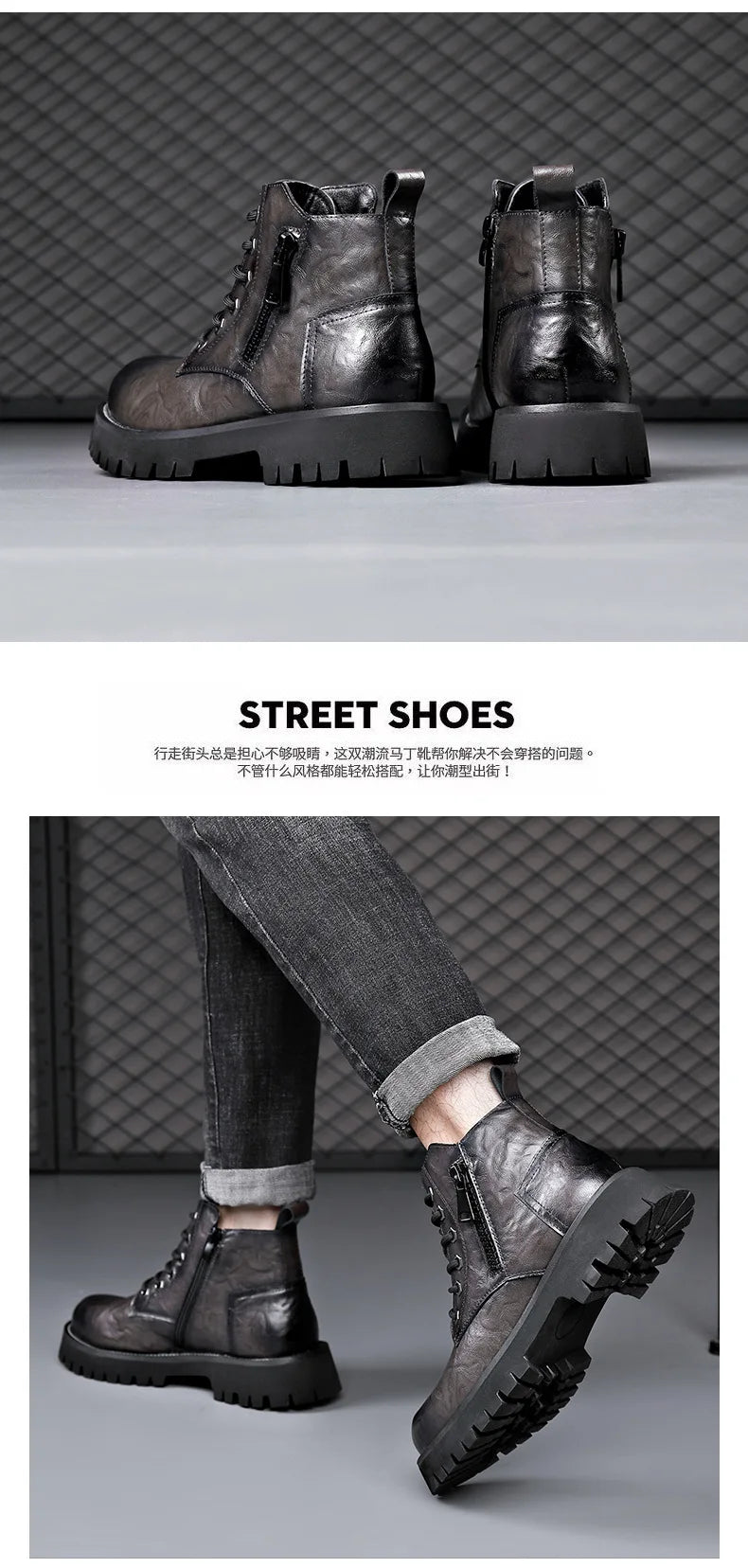2025 autumn and winter boots men's British style versatile high top leather shoes workwear snow leather boots men's short boots