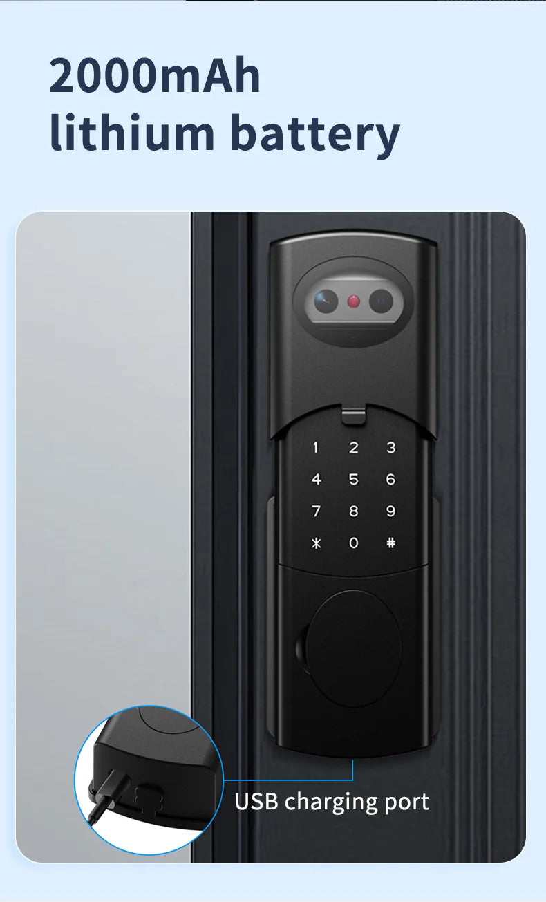Tuya Wifi Video Intercom Doorbell Waterproof Double-sided Fingerprint Rim Lock Remote App Electronic Face Recognition Smart Lock