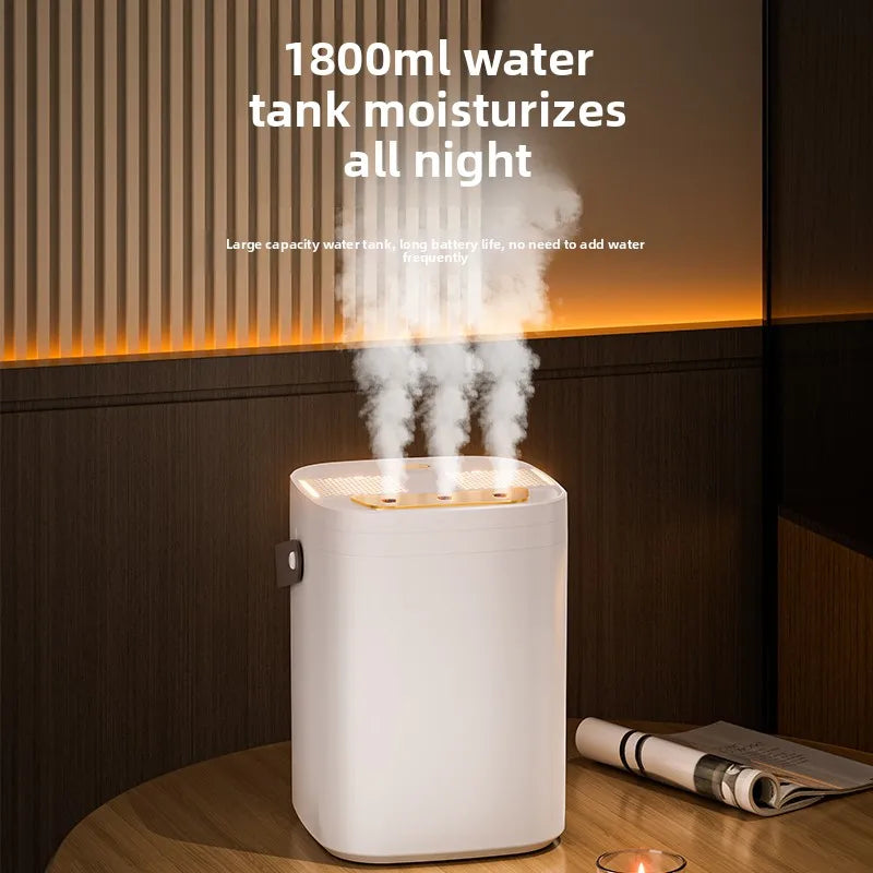 1.8L Large Capacity USB Three Nozzle Humidifier Household Air Humidifier with Aromatherapy Diffuser LED Night Light Spray Functi