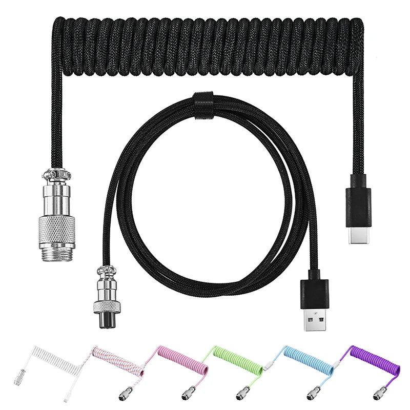 Metal USB A to TYPE C Braided Cable Mechanical Keyboard Coiled Cable USB Spring Wire Aviator Desktop Computer Aviation Connector