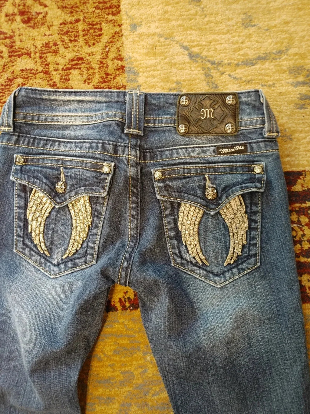 Vintage Denim Gold Wings Embroidered Baggy Jeans Women Streetwear Washed Light Blue Spicy Girl Micro Bellbottom Wide Leg Pants