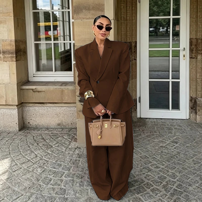 Chic White Wide-leg Pant Single Breasted Women Pants Set New Female Two Pieces(Blazer+Trousers) Conjuntos Femininos Elegantes