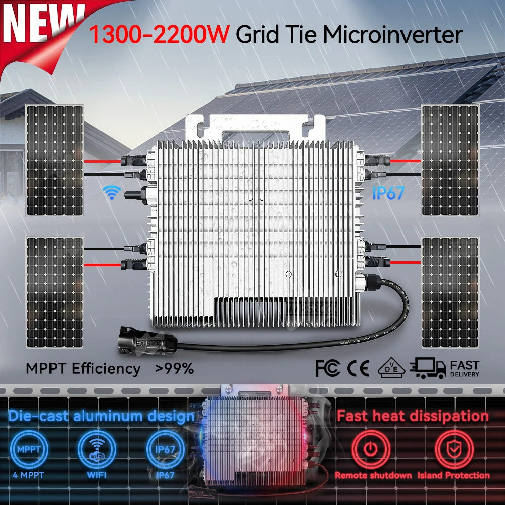 2000W Deye Solar Grid On Inverter DC20V-60V to AC 230V Microinverter With WiFi Function Grid Tie Converter for Max Four Panels