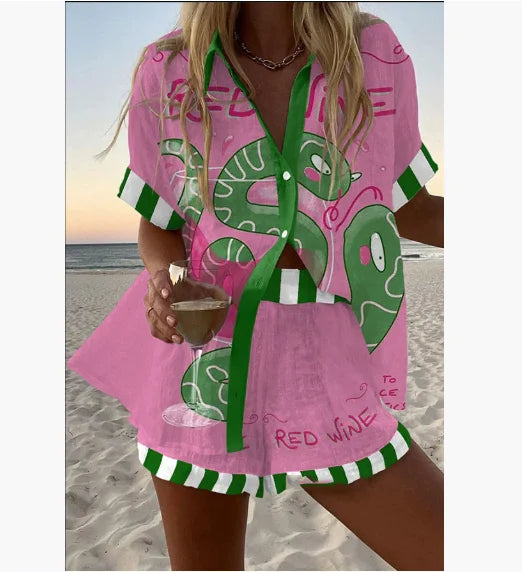 2025 New Summer Vacation Shorts Set 3D Printed Seaside Tropical Casual Lapel Shirt Blouse Top Shorts 2-Piece Suits Beach Holiday