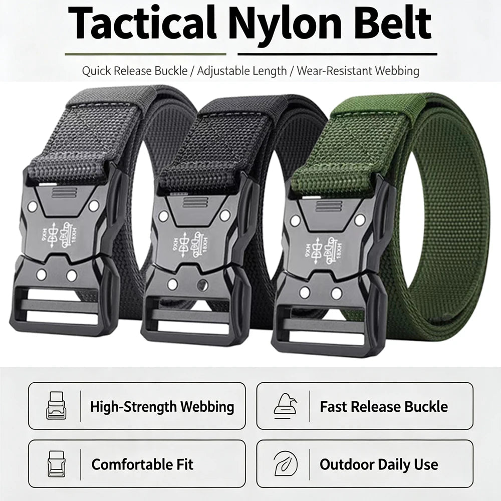 Men's Tactical Belt Versatile Durable Nylon Canvas Belt Outdoor Hunting Automatic Buckle Military Training Pants Belt for Men