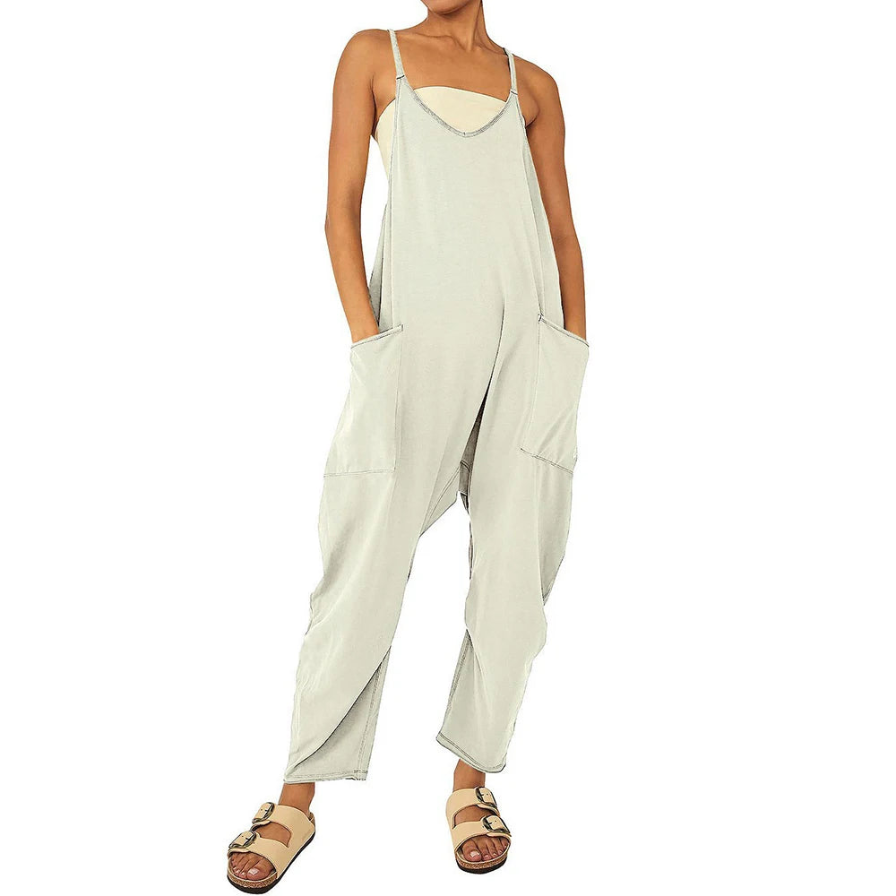 Women Casual Spaghetti Strap Sleeveless Jumpsuit Vintage Harajuku Wide Leg Loose Pants Summer Solid Oversize Overalls Rompers