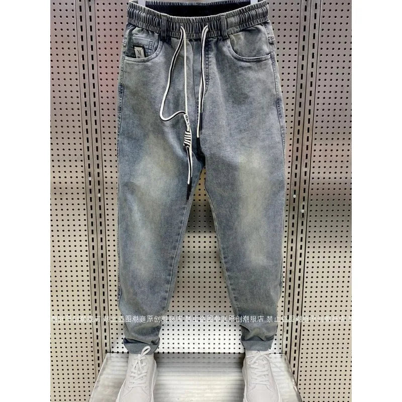 Spring Autumn New Kpop Loose Casual Men's Jeans Pants High-end Brand Loose Straight Pants Elastic Harlan Casual Trendy Dad Jeans
