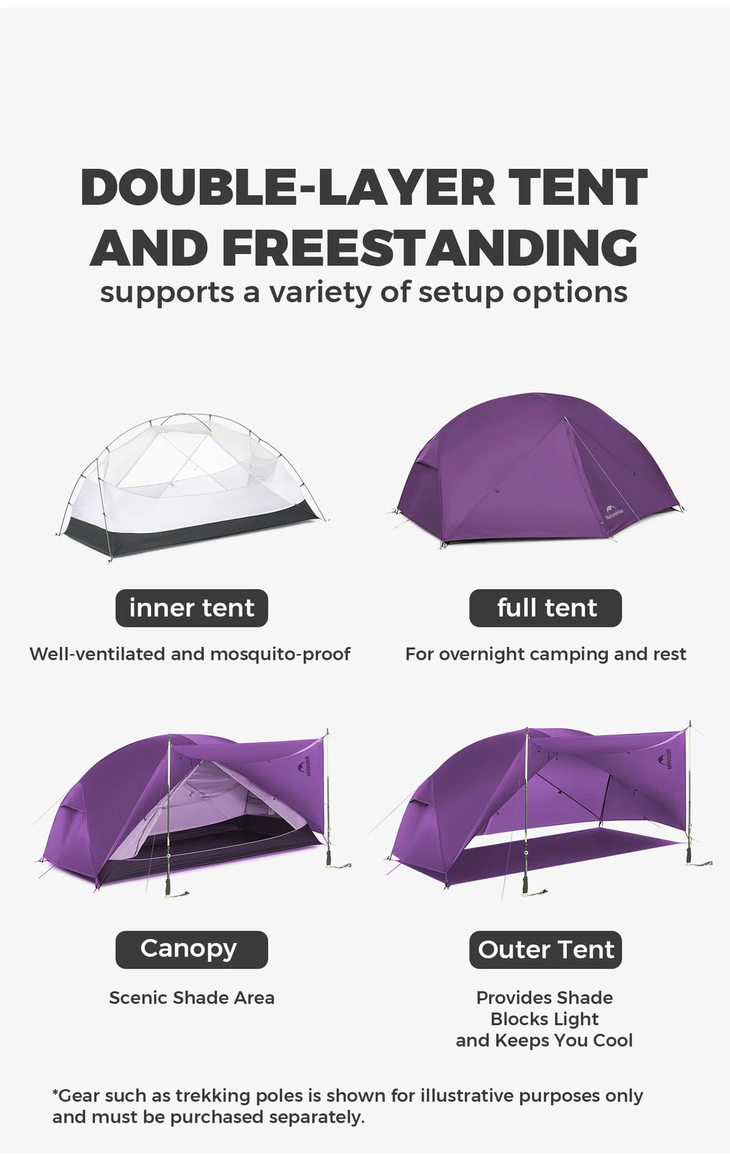 Naturehike Tent Mongar BASE/PRO/UL 1 2 3 Person Tent Ultralight Outdoor Camping Tent Waterproof Hiking Backpacking Tent Awning