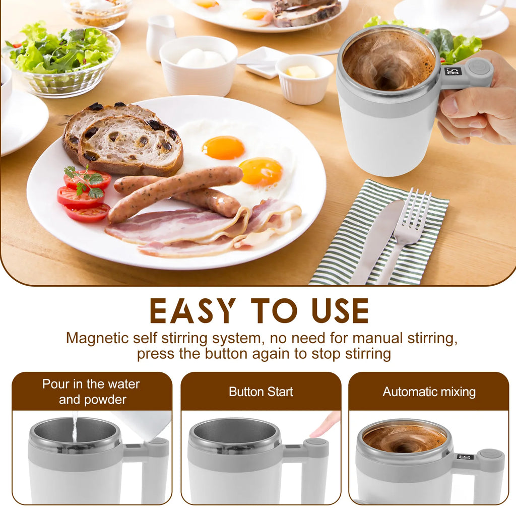 Upgrade Self Stirring Mug, Rechargeable Automatic Magnetic Stirrer Coffee Cup 400ml Stainless Steel Self Stirring Coffee Cup