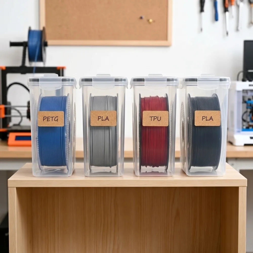 4Pcs Airtight 3D Printing Filament Container Dustproof Clear 3D Printing Filament Storage Box Moisture Proof Filament Dry Box