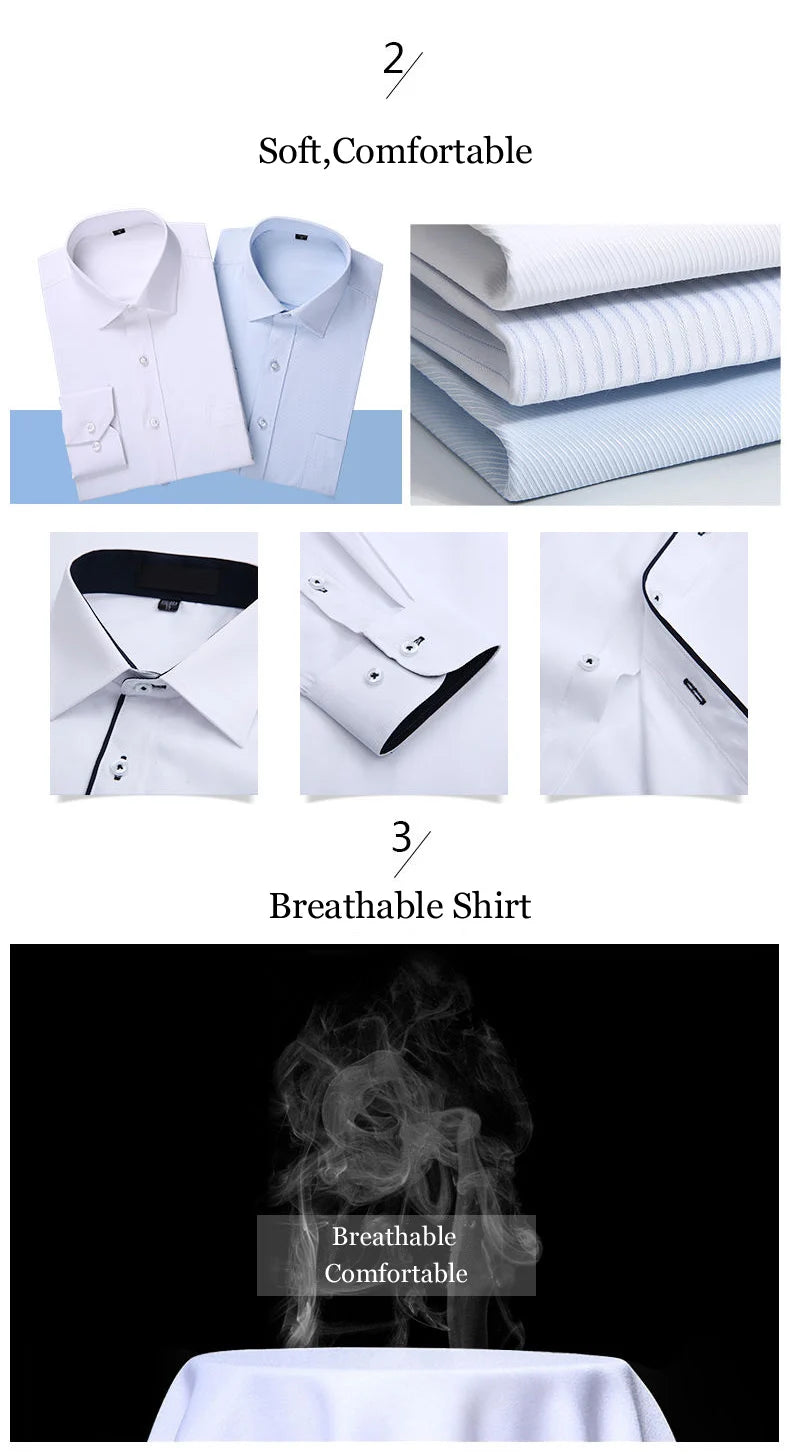 Oversized 9XL 8XL Mens Long Sleeved Shirt Casual Business Classic Plaid Striped Daily Slim Fit Button Male Social Dress Shirts