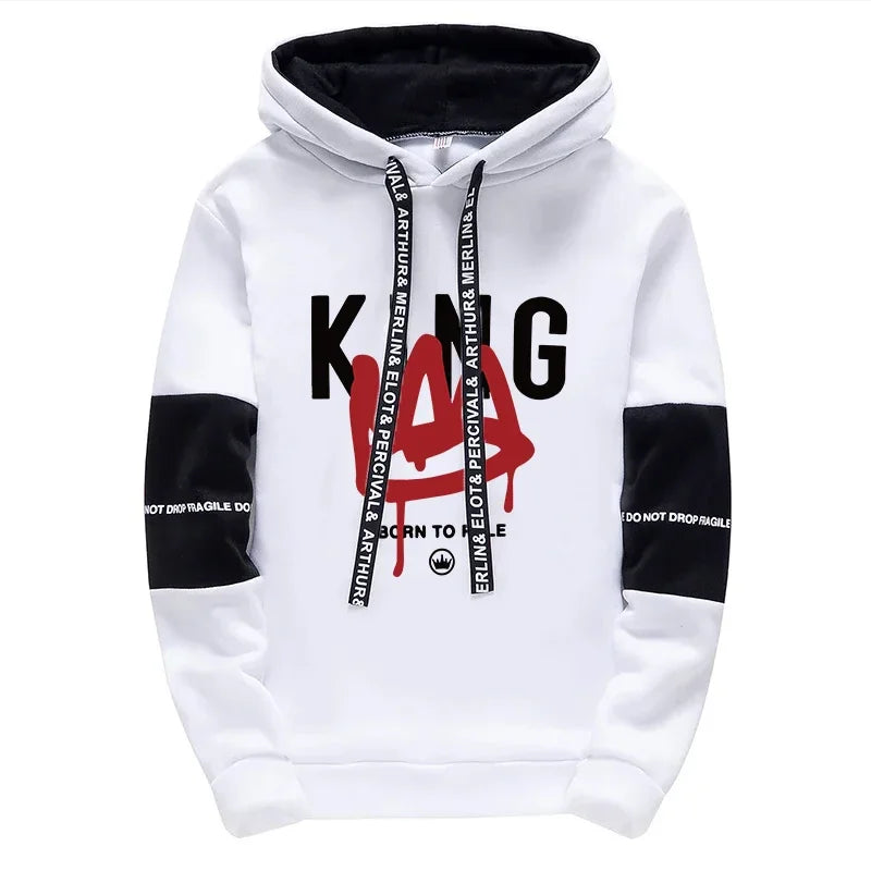 King Print Mens Tracksuit Casual Sweatshirts Outdoors Sports Jogging Mens Clothing Daily Street Sportswear Single Piece Hoodies