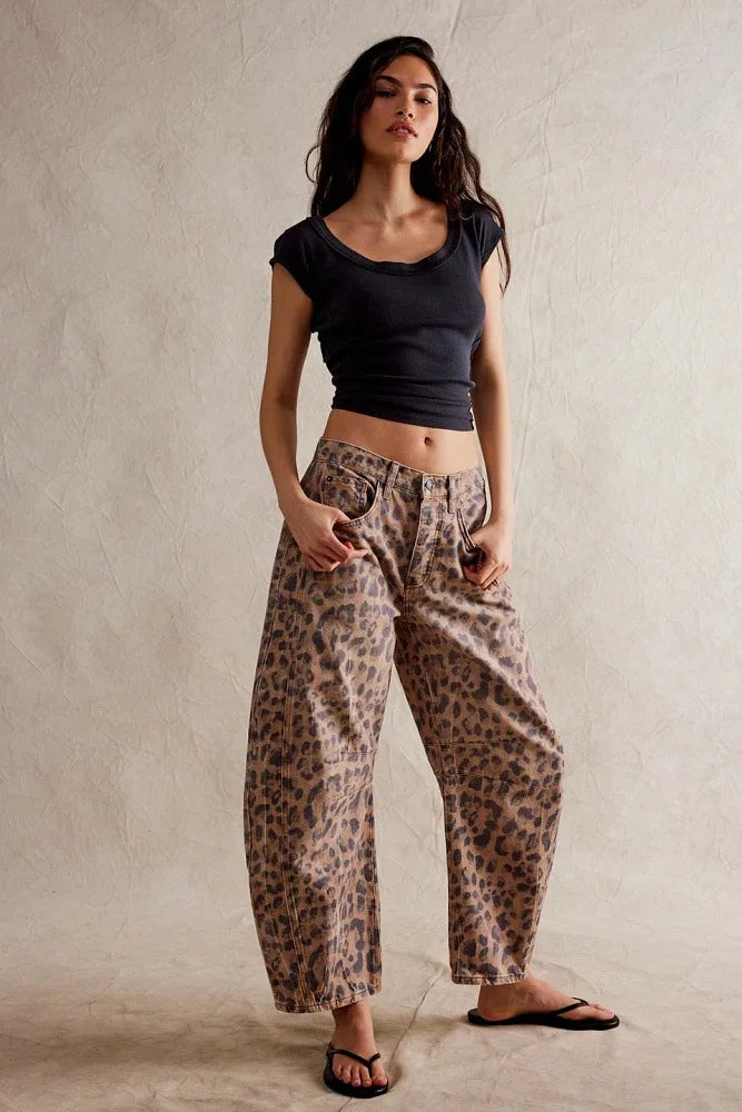 Cotton Denim Long Jeans for Women Trousers Casual High Waisted Jeans Cropped Pants Spring Summer Boho Beach Ladies Baggy Jeans