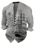 Men's Ethnic Embroidery Long Sleeved Shirt with Red and Black Floral Pattern, Comfortable and Fashionable Linen Long Shirt