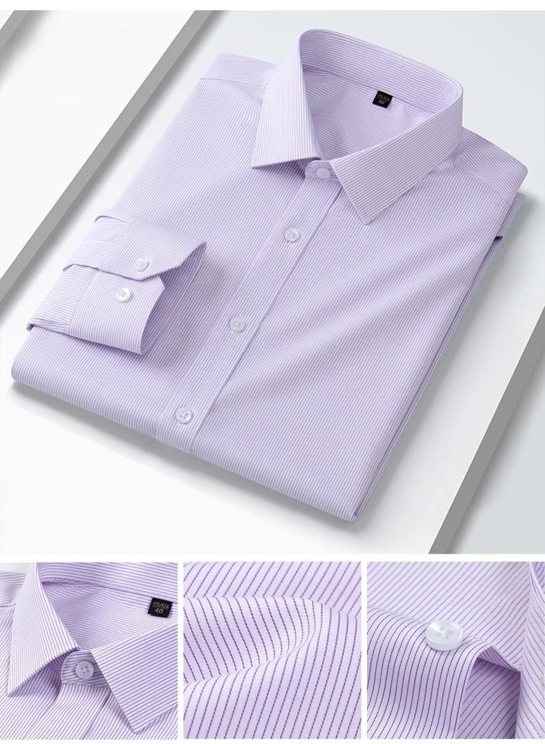 Quality Anti-Wrinkle Men Shirt Long Sleeves Dress Shirts For Men Slim Fit Camisa Social Business Blouse White Office Shirt S-5XL