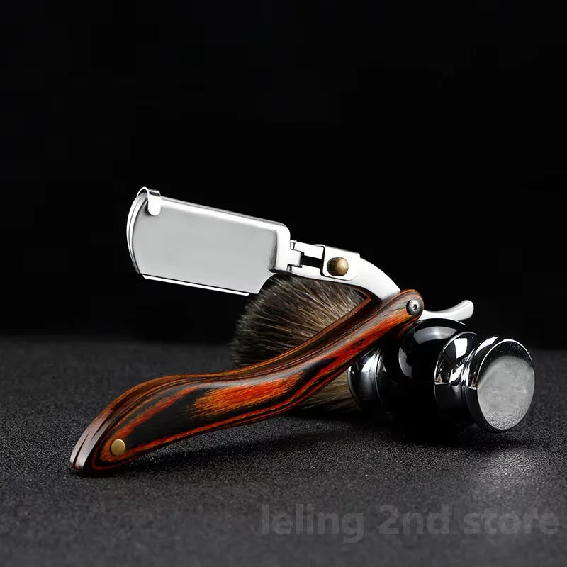 wooden trimmer manual shaver professional straight edge stainless steel sharp barber razor folding shaving blade shave beard cut