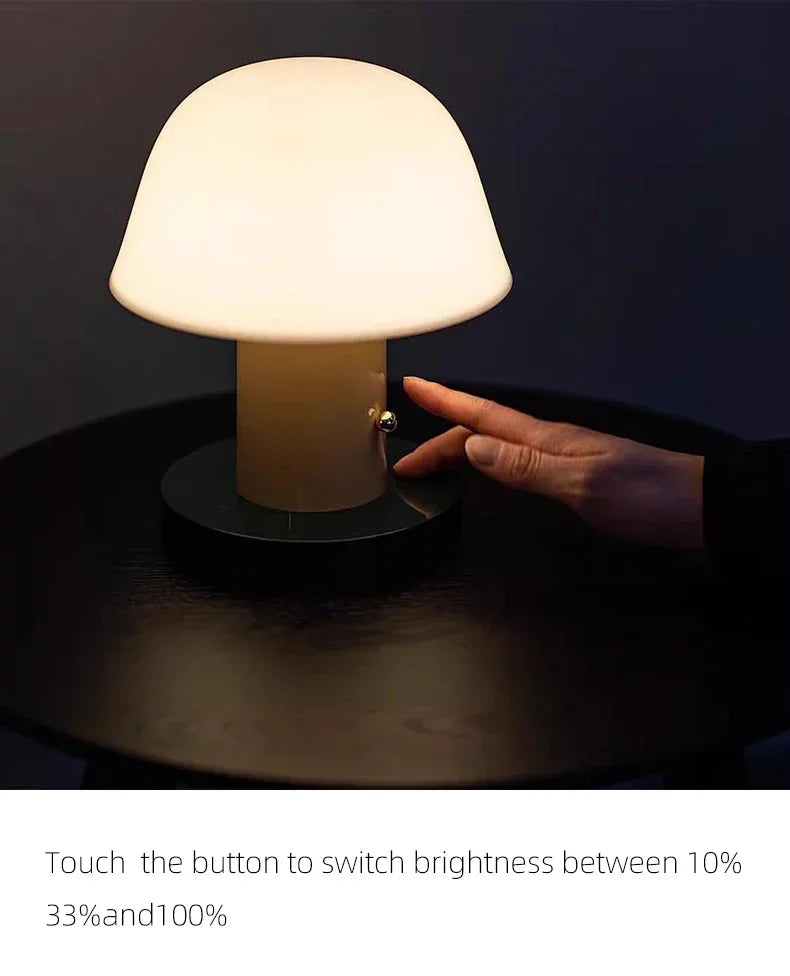 Nordic Danish Retro Small Table Lamp Charging Touch Desk Decoration Warm Atmosphere Mushroom Lamp Bedroom Bedside Lamp LED