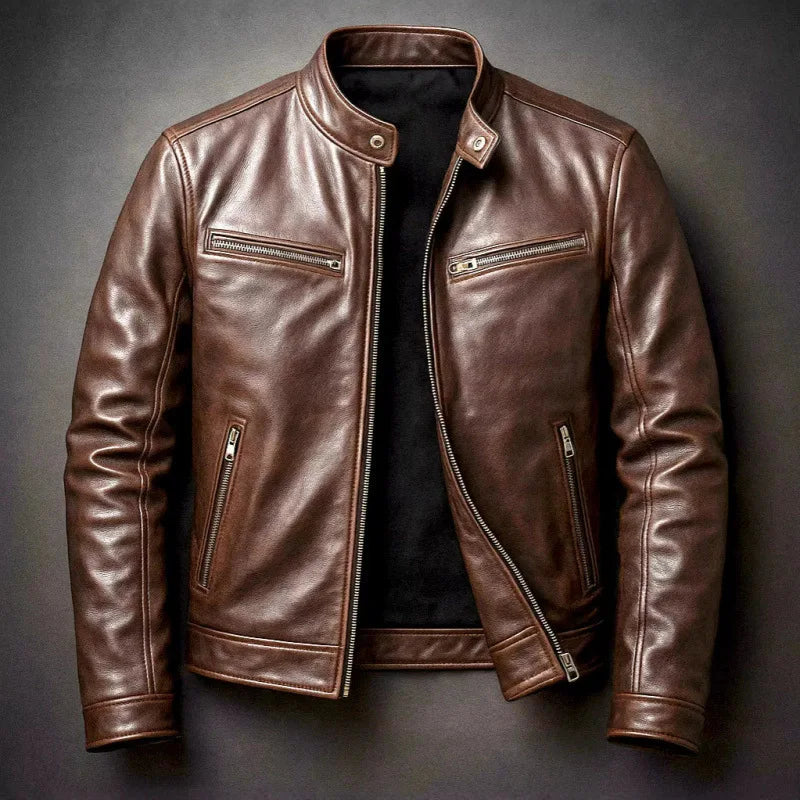 Mens Locomotive PU Leather Coat Mens Stand Collar Outdoor Handsome Leather Jacket Slim Punk Pilot Jacket Korean Trendy Clothes