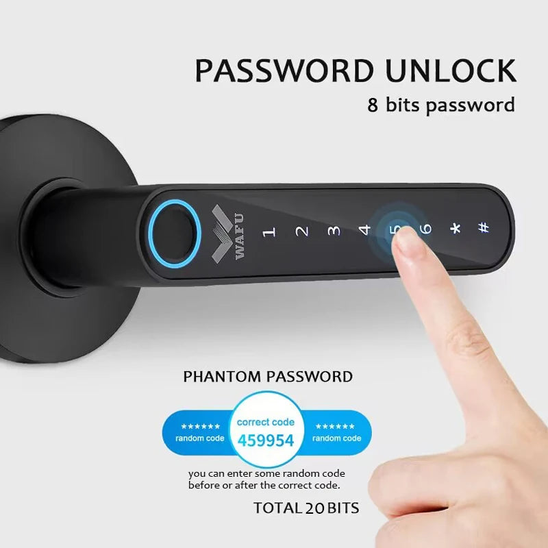 Multiple Unlocked ways with Phantom Password Fingerprint Free Tuya Smart Management APP HandleDoor Lock for Home Office Hotel