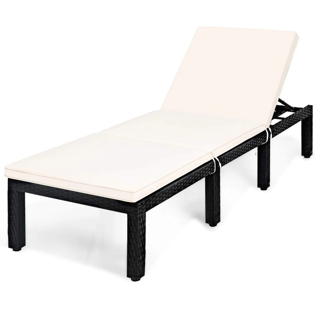 Height Adjustable Cushioned Rattan Patio Chaise Lounge For Pool & Garden, Custom
