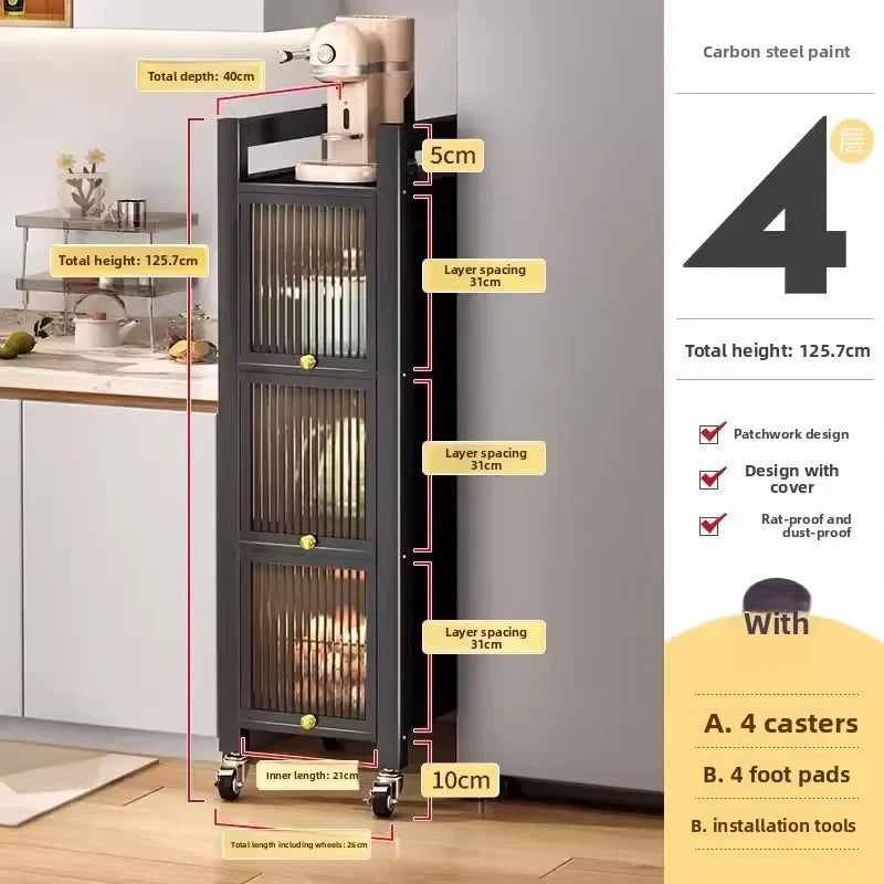 Multi-functional Kitchen Shelf Floor-to-ceiling Shelf Locker Microwave Pot Oven Cabinet Storage Rack with Cabinet Door