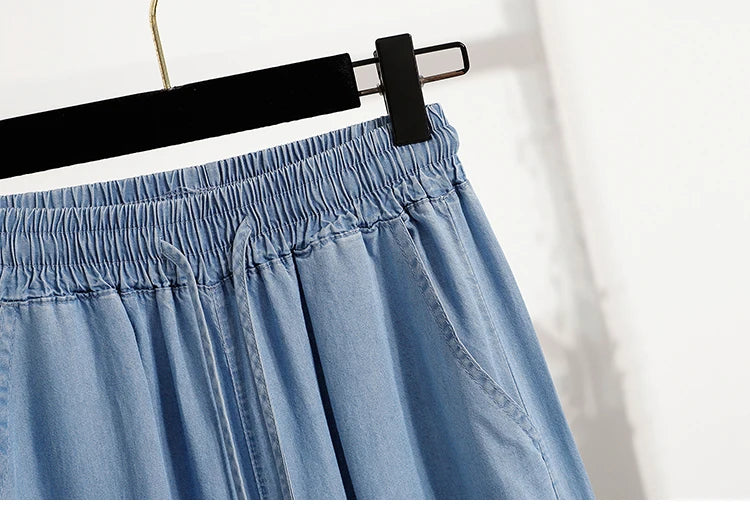 Women's Summer Slim Straight Leg Jeans Wide Leg Ice Silk Casual High Waist Trousers Cotton Polyester Blend No Ironing Needed