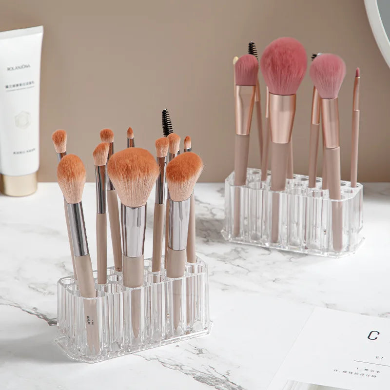 26 Holes Acrylic Makeup Brushes Holder Desktop Lipstick Organizer Eyeliner Cosmetics Pen Storage Rack Transparent Showing Shelf