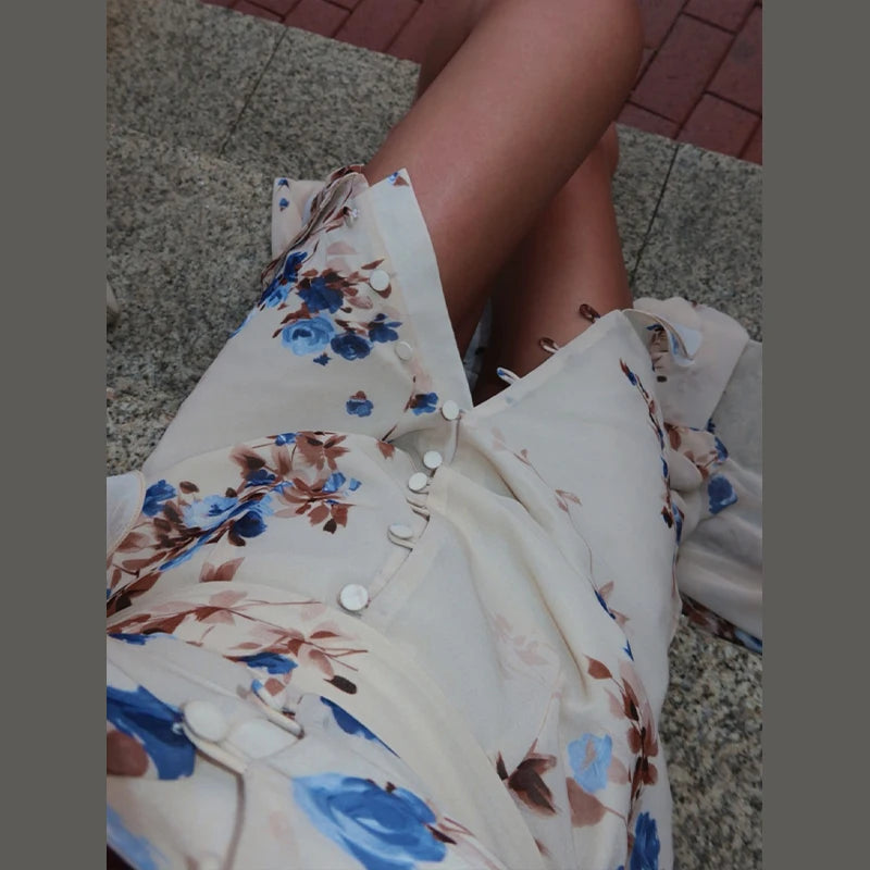 Sexy Print Women Long Dress Urban V-neck Single Breasted Ruffles Half Sleeve Female Dresses 2026 Spring Autumn Lady Robe