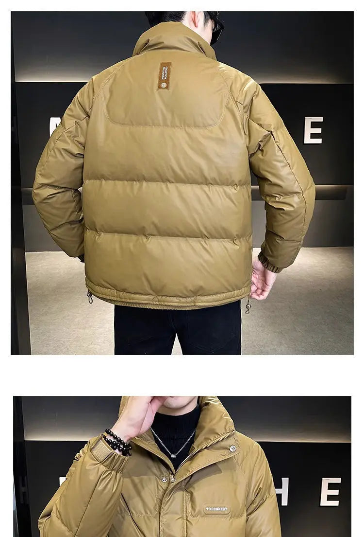 Autumn Winter Fashion Lightweight Down Jacket Men Trendy Short Stand Collar Thickened Warm Cold-Proof White Duck Down Jacket