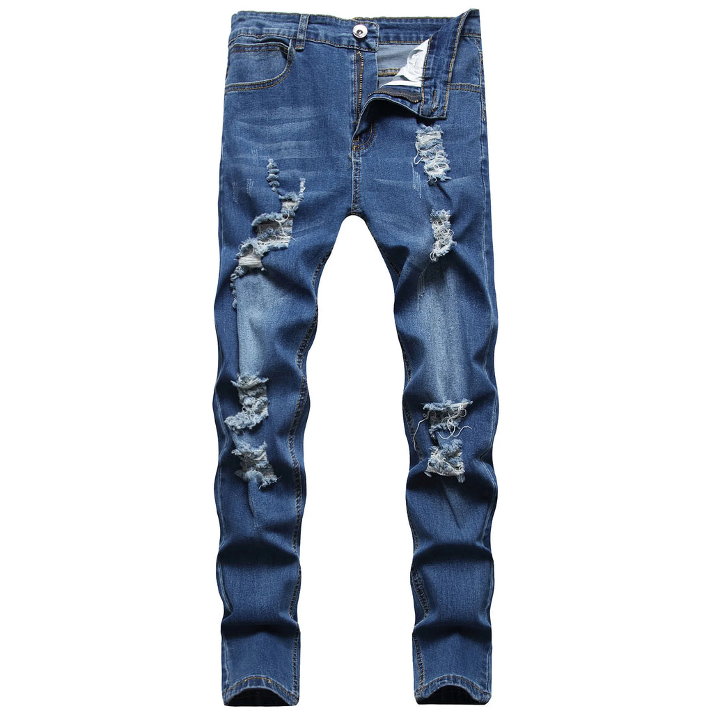 2026 Spring Summer New Men Denim Pants Casual Slim Fit Skinny Ripped Versatile Fashion Long Jeans Men