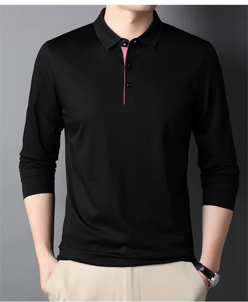 Bamboo Fiber Viscose And Cotton Blend Polo Shirt Men Short Sleeve Collar New Seamless T-shirt Summer Thin Lightweight Poloshirt