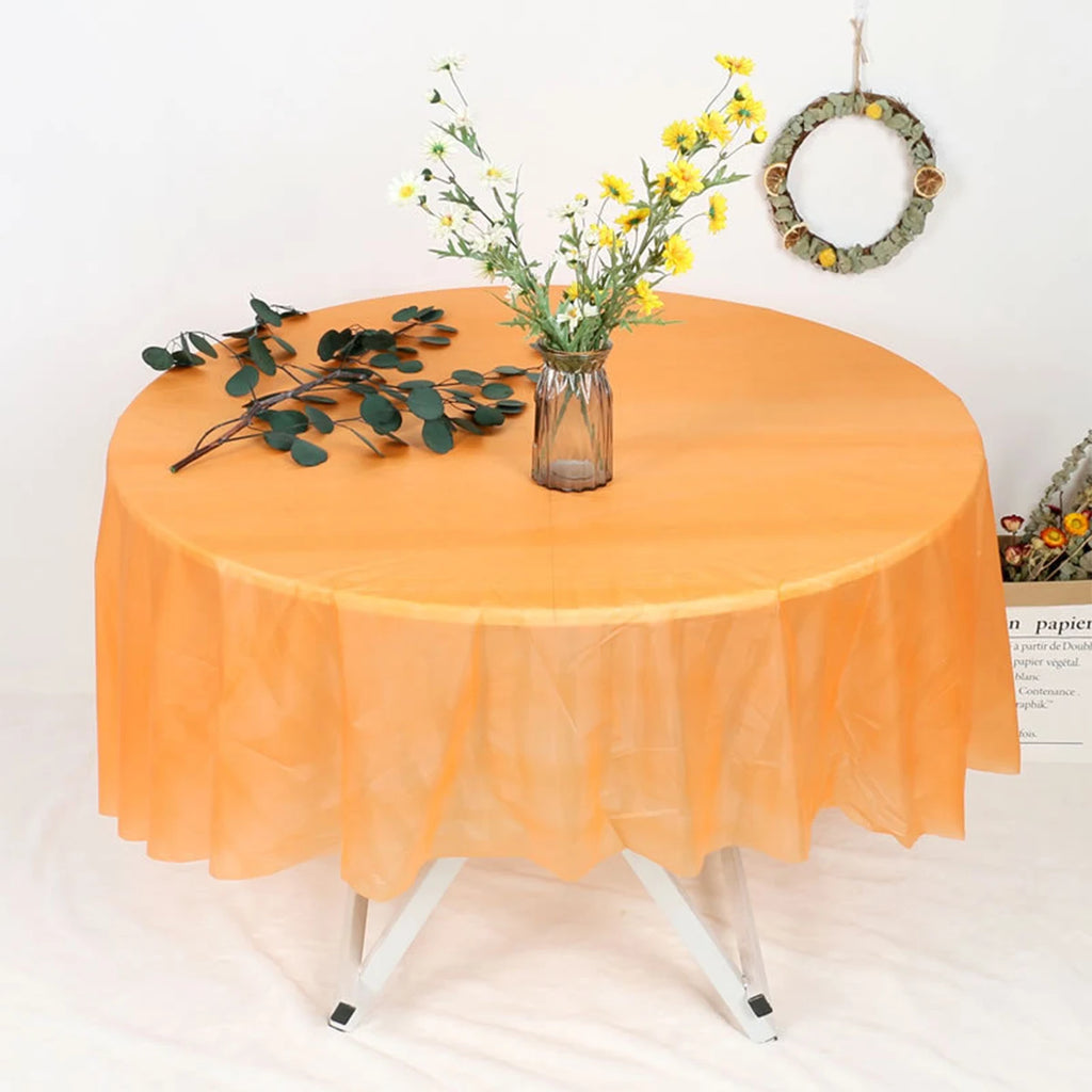 Round Tablecloth White Plastic No Stitch Fabric Elegant Solid Table Cloth for Christmas Birthday Wedding Party Hotel Decoration